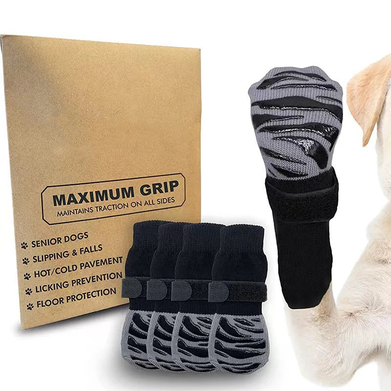 4Pcs/Set anti Slip Dog Socks with Straps Traction Control for Indoor on Hardwood Floor Wear Pet Paw Protector for Small Dogs Pet